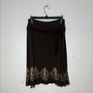 LOFT Rayon Blend Brown Skirt with Cream Detailing Size Medium Petite